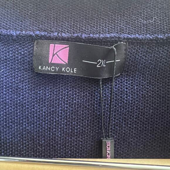 Kancy Kole Cardigan Blazer Knit Jacket 2XL NWT Navy Blue Pockets Office Capsule - Picture 4 of 7